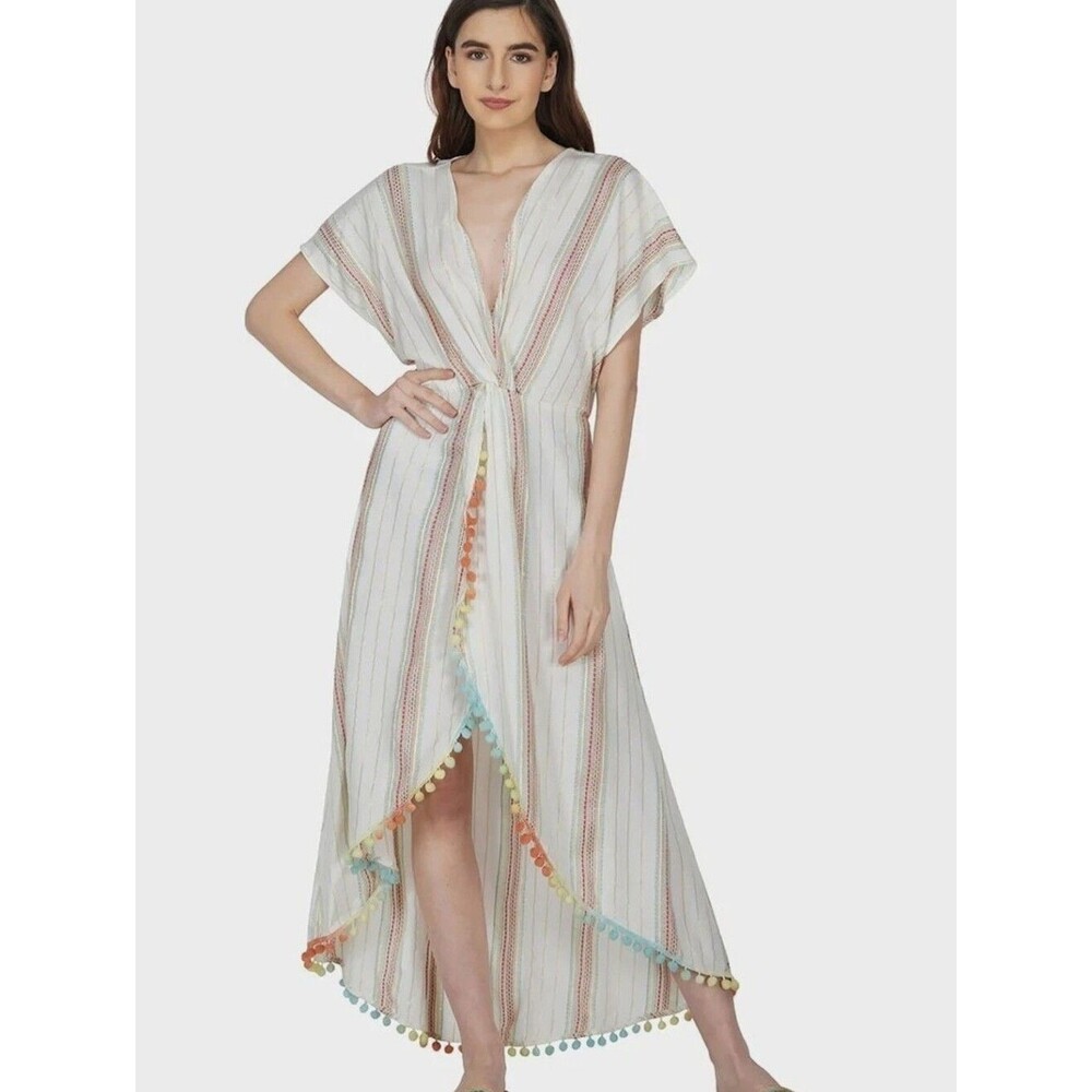 America & Beyond NWT Rainbow Striped Faux Wrap Dress, S